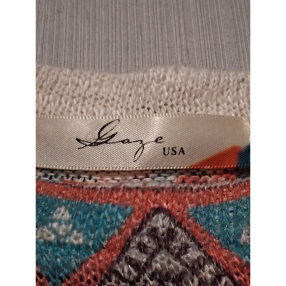 Gaze Cream Boho Native Feathers Print Lightweight Top Size XS Womens Made In USA - Picture 5 of 6